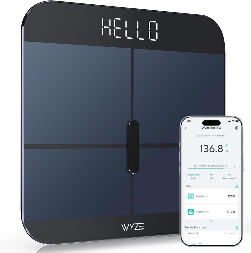 WYZE ميزان ذكي X - ميزان حمام رقمي لوزن الجسم، مؤشر كتلة الجسم، نسبة الدهون في الجسم، كتلة العضلات، مراقب معدل ضربات القلب | مزامنة مع تطبيقات الصحة | محلل تكوين الجسم للأشخاص، الأطفال والحيوانات الأليفة، 400 رطل (أزرق داكن) - Image 1